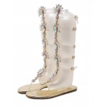 Gold Crystals Diamantes Lace Up Gladiator Boots Sandals Flats Shoes